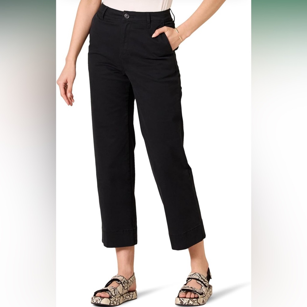 Goodthreads Women's High-Rise Slim-Fit Ankle-Length Wide-Leg Khaki Pant in black